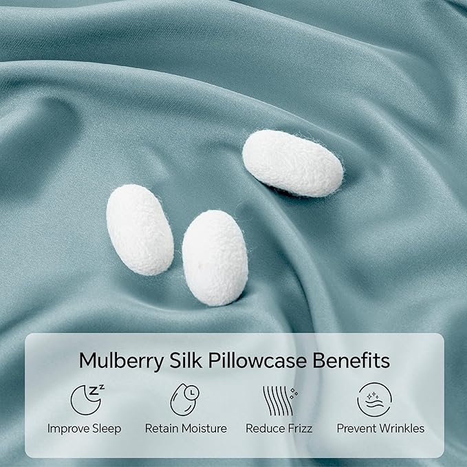INFIIXSO Mulberry Silk Pillowcase for Hair and Skin, Silk Pillow Cases Standard Size with Hidden Zipper 20x26 Inches, Super Smooth and Soft Cooling Pillow Cases for Hot Sleepers(Haze Blue, 1 Pack)