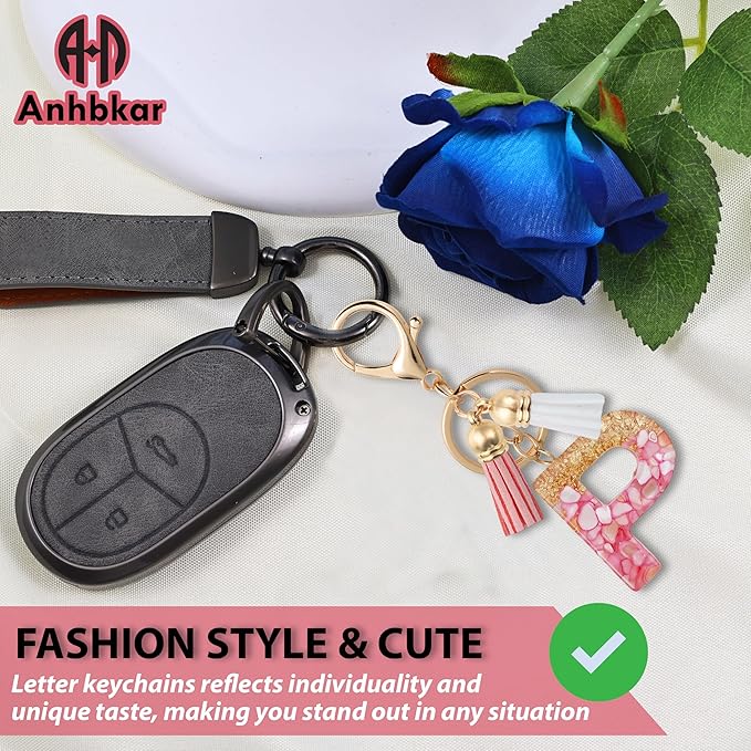 Initial Letter Keychain Cute Resin with 2 PU Tassel, Letter Keychain for Backpack Charms, Initial Keychains for Women