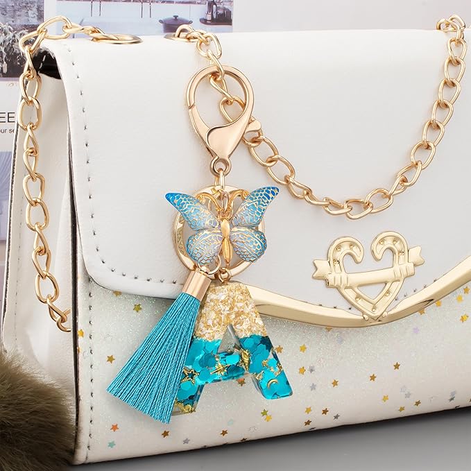 Suweibuke Cute Pink Key Chains for Women Girls, Initial Letter Keychains with Tassel, Charms for Key Purse Handbags Backpacks