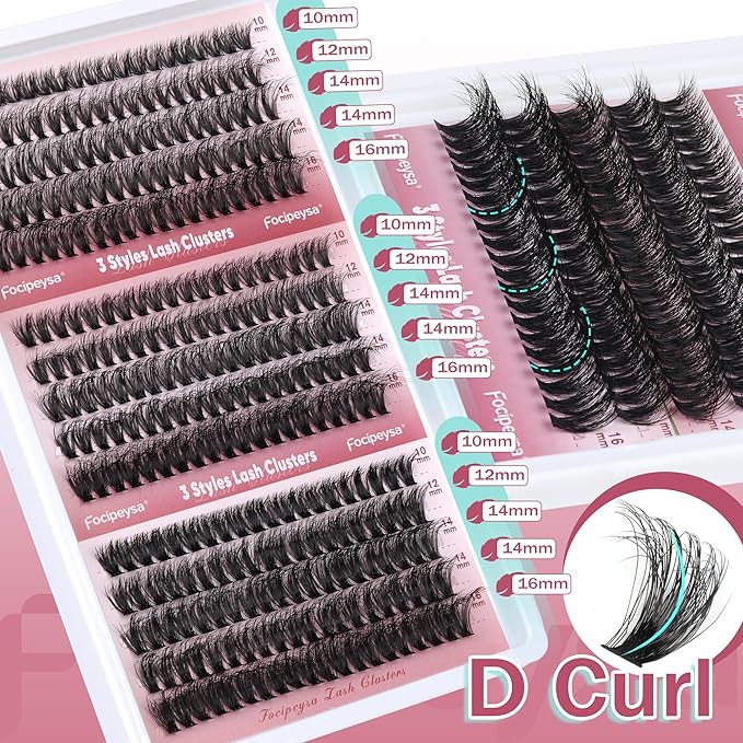 Focipeysa Lash Extension Kit 300pcs Lash Clusters Volume Eyelash Extension 60D 70D 80D Eyelash Clusters 9-16mm DIY Lash Extensions Kit with Waterproof Lash Bond and Seal and Lash Tweezers