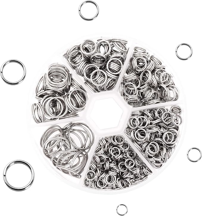 Mandala Crafts Assorted Stainless Steel Double Jump Rings for Jewelry Making - 600 Pcs Small Split Key Rings Set for Crafts, DIY Keychains, and Accessories