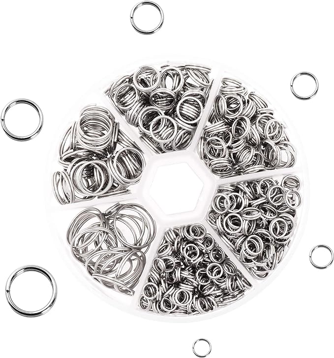 Mandala Crafts Assorted Stainless Steel Double Jump Rings for Jewelry Making - 600 Pcs Small Split Key Rings Set for Crafts, DIY Keychains, and Accessories