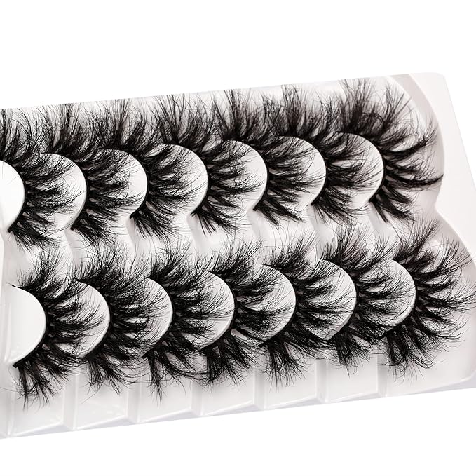 Pooplunch Cat Eye Faux Mink Lashes 25MM False Eyelashes Dramatic 8D Volume Thick Long Fake Eye Lashes Strips 7 Pairs Pack