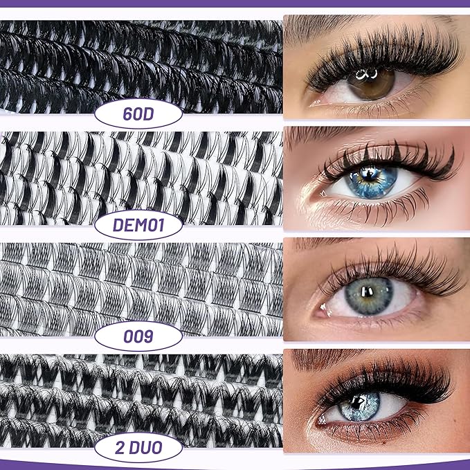 QUAFFLY Lash Clusters Kit Multiple Styles Mixed Length Eyelash Set Includes 2 Lash Bond and Seal & 2 Lash Remover 1 Tweezers For DIY Lash Extensions Kit At Home