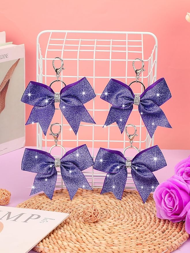 Tondiamo Cheer Bow Keychain Cheer Keychain with Rhinestones Cheerleader Keyrings for Teen Cheerleading Sports Accessory