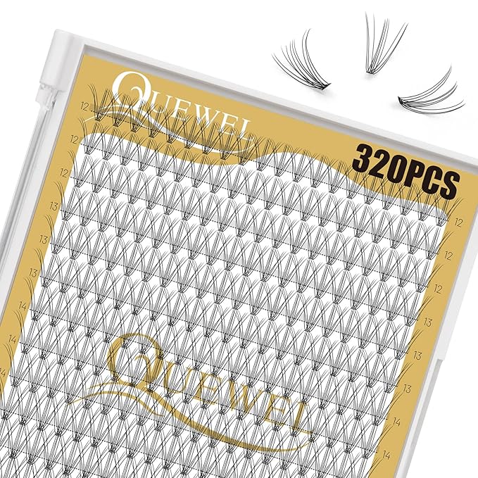 QUEWEL Lash Clusters 320Pcs Cluster Lashes 10D D Curl Lash Cluster Eyelash Extensions Mix12-18mm Individual Eyelashes Clusters Wispy Lash Clusters Thin Band Soft to Use at Home(10D D Mix12-18)