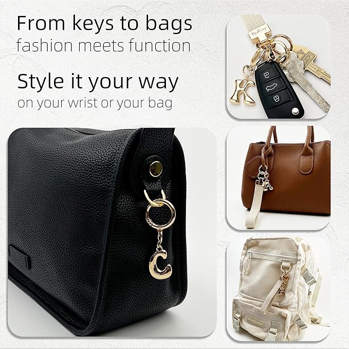 Stretchy Wristlet Initial Keychain, Key Chains Women Cute with Keyring, Llaveros para Mujer, Car Key Accessories