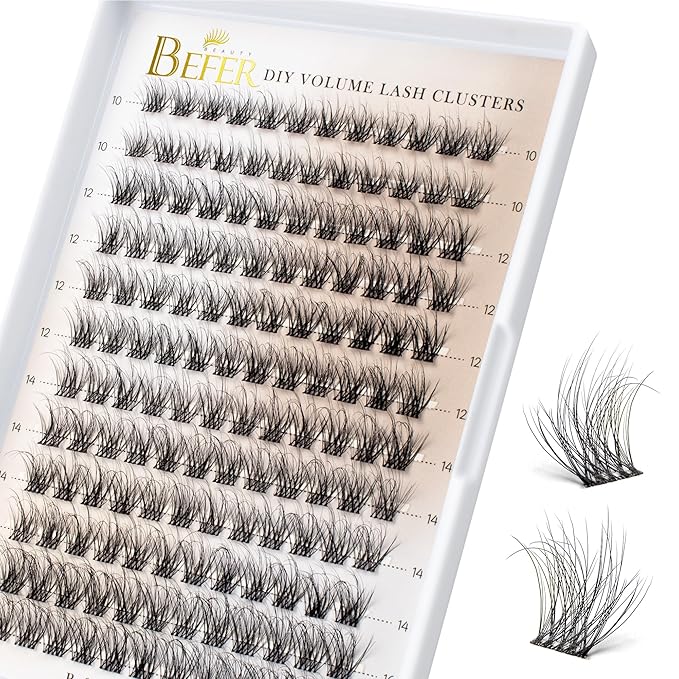 BEFER Lash Clusters, 144 Pcs 3D Curl Eyelash Clusters Volume Individual Lashes Extensions 10-16MM Wispy Eyelash DIY At Home(Free, ZE05)