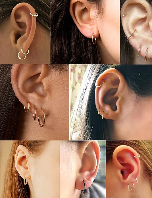 LOYALLOOK Gold Hoop Earrings Set Stainless Steel Rounded Small Hoop Earrings Set for Women Cute Huggie Earrings Nickel Free 10/12/15/20MM