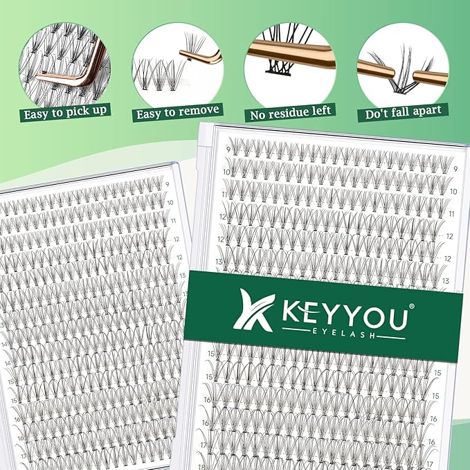 Lash Clusters 300Pcs Individual Lashes 10D 0.1C Curl 9-18MIX Lash Extensions Clusters Lashes Soft&Natural False Eyelashes Individual DIY Eyelash Extension at Home(10D-0.1C,9-18MIX)
