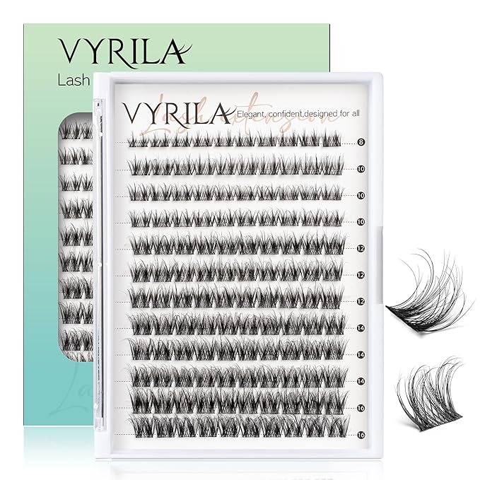 VYRILA Lash Clusters 0.05mm Individual Lashes, 3D Wispy Lashes Clusters, 0.1mm Super Thin Band Resuable Natural Lashes,D Curl Faux Mink Lashes,120pcs Lash Extension (Green Joy-D-0.05-8-16mix)