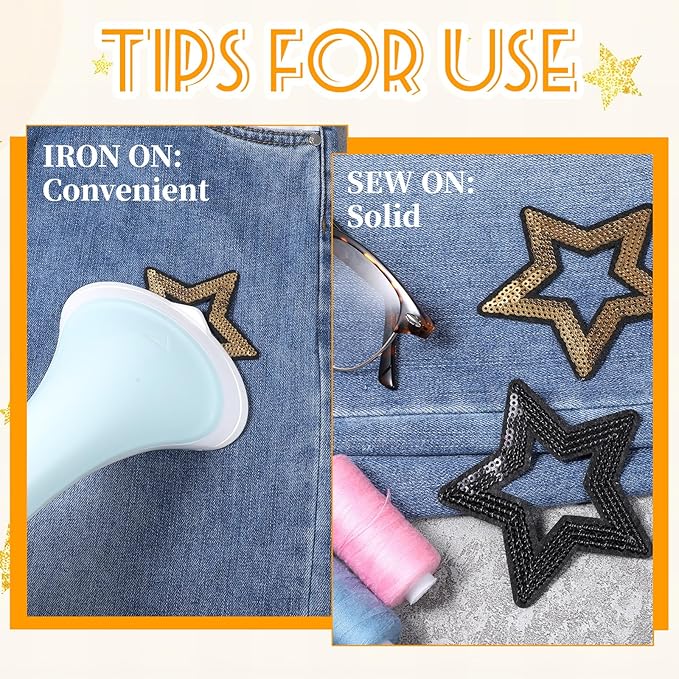 20pcs Star Iron on Patches, 5 Colors Star Embroidered Appliques Sew on Patches, Sequin & Glitter Embroidered Patches for DIY Clothes Pants Hats Shoes Bags