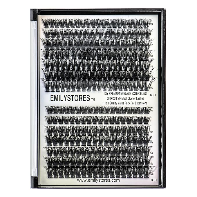 EMILYSTORES Lashes Extension Kit DIY 280pcs Lash Clusters Eyelash Extension Kit, 10-16mm Mix Sizes 80D Curl Individual Lashes Kit for DIY Eyelashes (80D)