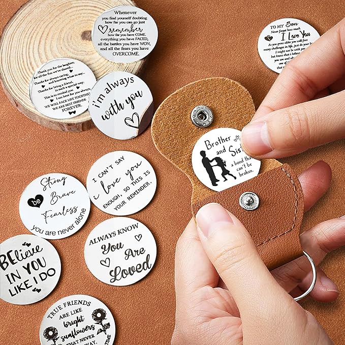 OUMILAN Pocket Hug Token Gifts for Men Boyfriend Girlfriend Inspirational Gift for Son Daughter Brother with Leather Keychain