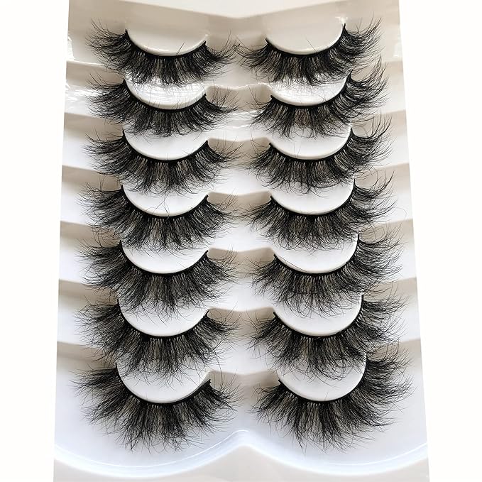 Pooplunch False Eyelashes Faux Mink Eye Lashes Volume 20MM Long Sexy Dramatic 8D Fake Eyelashes Strips 7 Pairs Pack