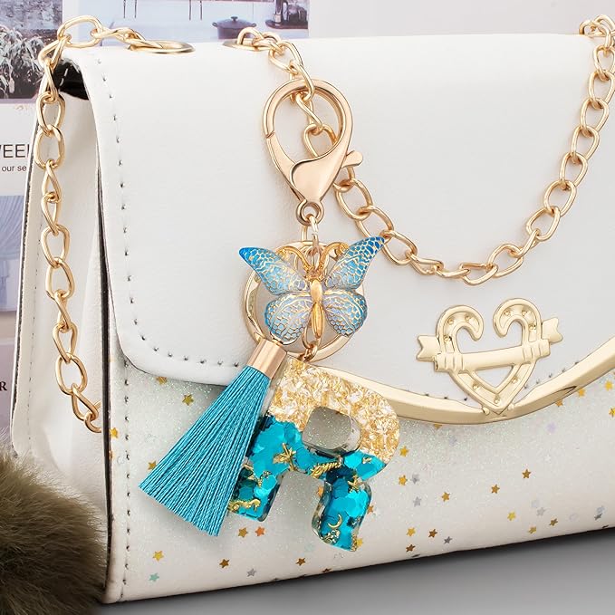 Suweibuke Cute Pink Key Chains for Women Girls, Initial Letter Keychains with Tassel, Charms for Key Purse Handbags Backpacks