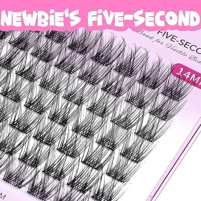 VEYESBEAUTY Lash Clusters Individual Eyelash Extensions Thin & Invisible Band DIY False Eyelashes for Self-application Newbie's Five-Second Series Wispy Lash Tray, LuxeBold 14mm Single Length