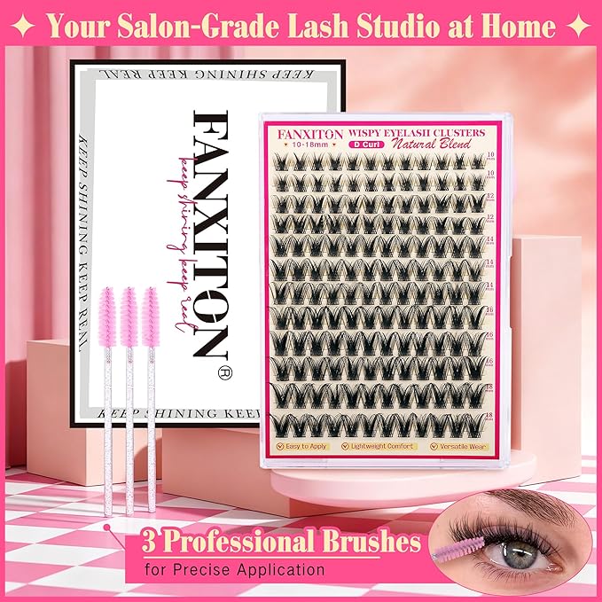 Lashes Clusters Kit Wispy Eye Lash Clusters Eyelash Extensions with Lash Brush Natural 168Pcs Individual Lashes 10-18mm DIY Lash Extension Soft Thin Band For Beginners (No Glue)