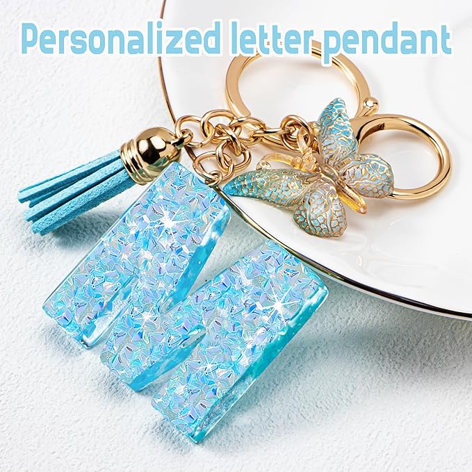 Initial letter Keychains for Women Girls Tassel Butterfly Cute Keychain for Wallet Backpack charm