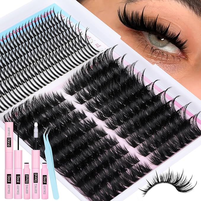 Lash Clusters Kit with Spiky Lashes Clusters 100D Volume Cluster Eyelash Extensions Kit 304pcs 13-21mm Spikes Individual Eyelashes Wispy Salon Look DIY Lash Extension Kit by TOOCHUNAG