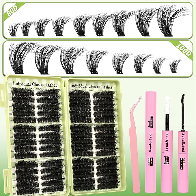Gmagictobo Lash Clusters Kit Fluffy Wispy Lash Clusters C Curl Cluster Eyelash Extensions Cat Eye Lashes Clusters 510Pcs Volume Individual Lashes Lash Glue Lash Tweezers