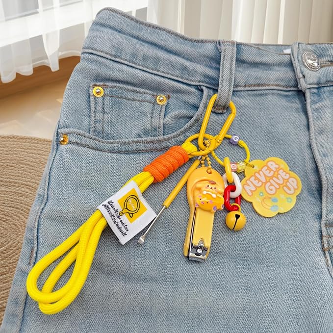 Cute Keychain with Nail Clipper Ear Pick for Women Girls Cute Key Chain Wristlet Cartoon Keychain Lanyard