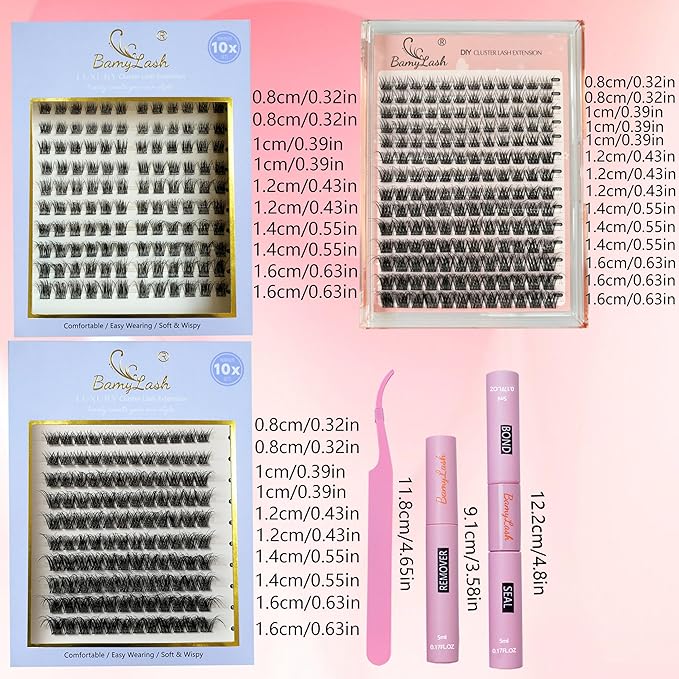 BamyLash DIY Cluster Lash Extension Kit, Professional Volume Eyelash Set, Black (C02+C10+C13 Lash Set)