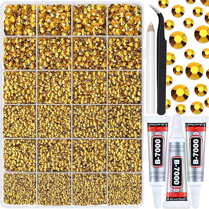 25000PCS Gold Jelly Non-Hotfix Resin Rhinestones, Mixed 2MM 3MM 4MM 5MM 6MM Flatback Rhinestone for Crafts Tumblers Bags Graduation Cap Celebration Makeup Bling Decoration