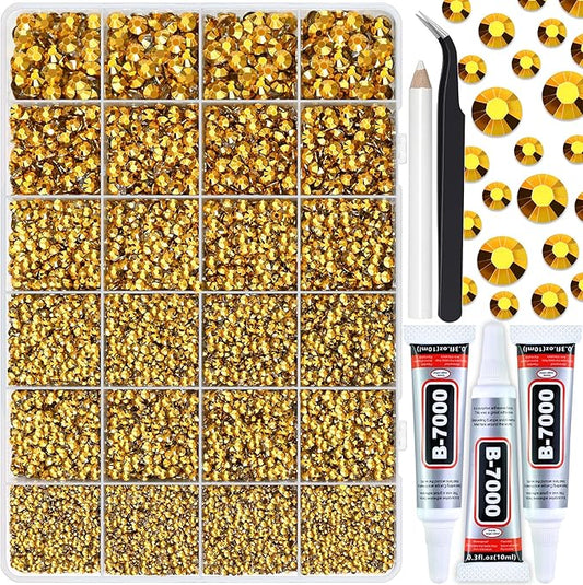 25000PCS Gold Jelly Non-Hotfix Resin Rhinestones, Mixed 2MM 3MM 4MM 5MM 6MM Flatback Rhinestone for Crafts Tumblers Bags Graduation Cap Celebration Makeup Bling Decoration
