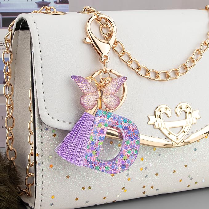 Suweibuke Cute Pink Key Chains for Women Girls, Initial Letter Keychains with Tassel, Charms for Key Purse Handbags Backpacks