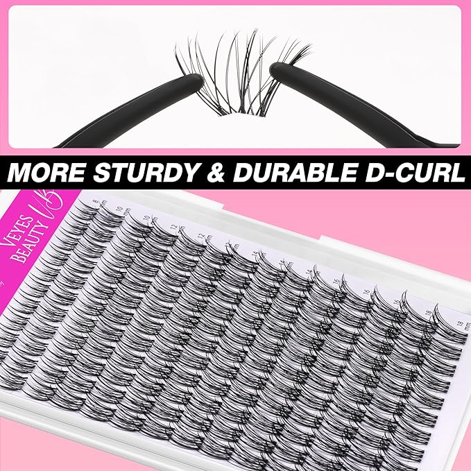 VEYESBEAUTY Flutter Lash Clusters Kit Individual Lash Extensions Eye-Catching Series DIY Dramatic Eyelash Wispy Faux Mink Lash Mixed Length Tray with Bond & Seal, Applicator at Home