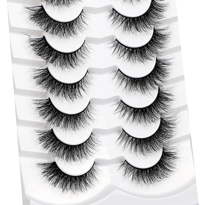 Pooplunch Cat Eye Lashes Wispy Volume False Eyelashes Natural 8D Short Soft Fake Eyelash Faux Mink Lash Strips 7 Pairs Pack