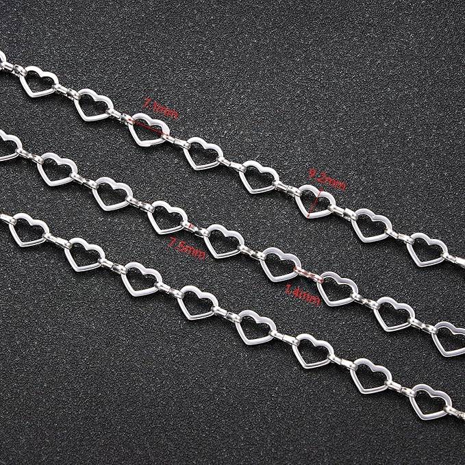 UMAOKANG 3 Meters Heart Chain for Jewelry Making Stainless Steel Chain Roll with Jewelry Supplies Findings Women Necklace Bracelet DIY