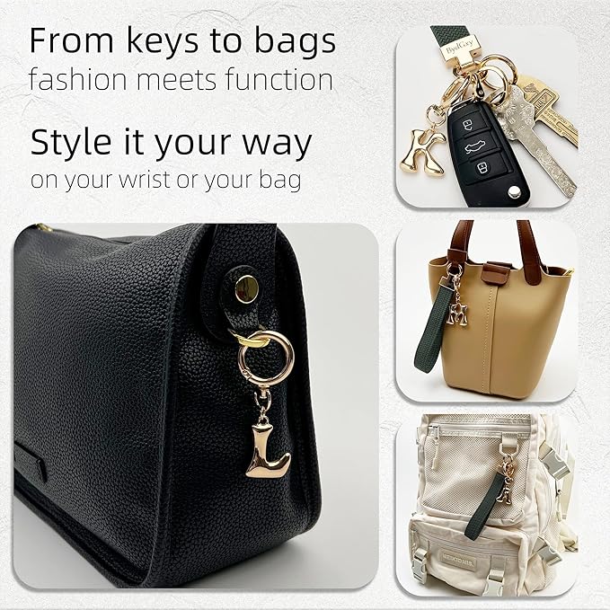Stretchy Wristlet Initial Keychain, Key Chains Women Cute with Keyring, Llaveros para Mujer, Car Key Accessories