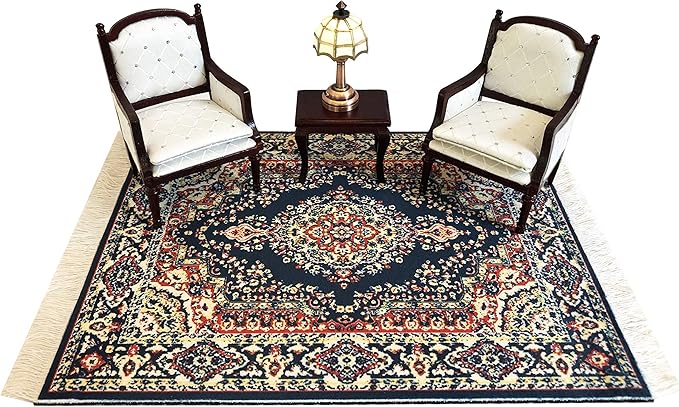 Navy Dollhouse Rug, Miniature Doll House Accessory, Carpet for 3” to 12” Dolls, 10 x 7, Rectangle, Toy Carpeting Decor