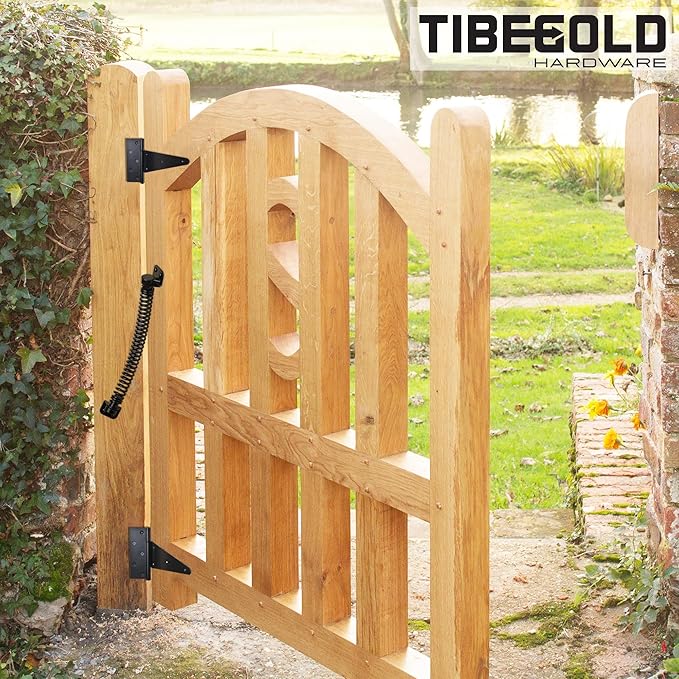 11-1/2" Gate Spring Self Closing, Heavy Duty Black Door Closer Spring, Adjustable Tensioner Automatic Outdoor Gate Closure, Gate Spring Hardware for Wooden and Vinyl Fence, 1 Pack
