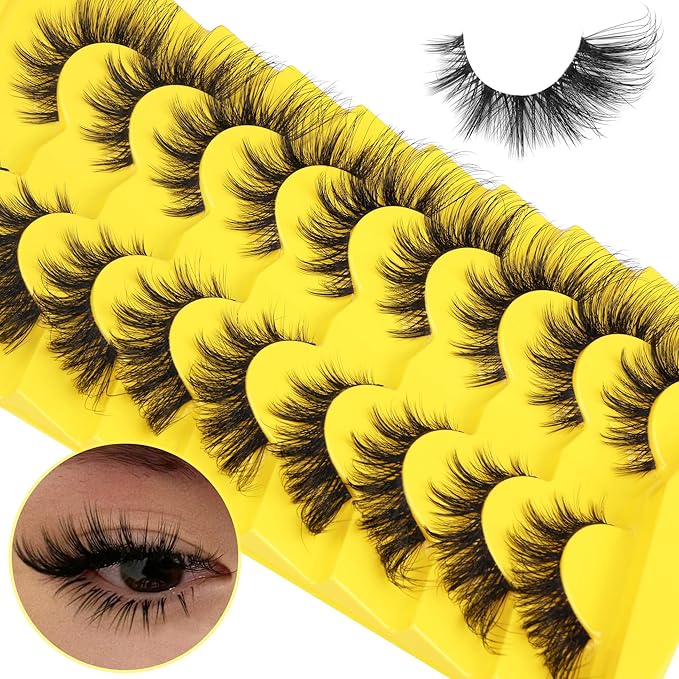 ALICROWN Lashes Cat Eye False Eyelashes Wispy Strip Fake Eyelashes Fox Eye Lashes Mink Thick Volume Eyelashes with Clear Band 9 Pairs Long False Lashes