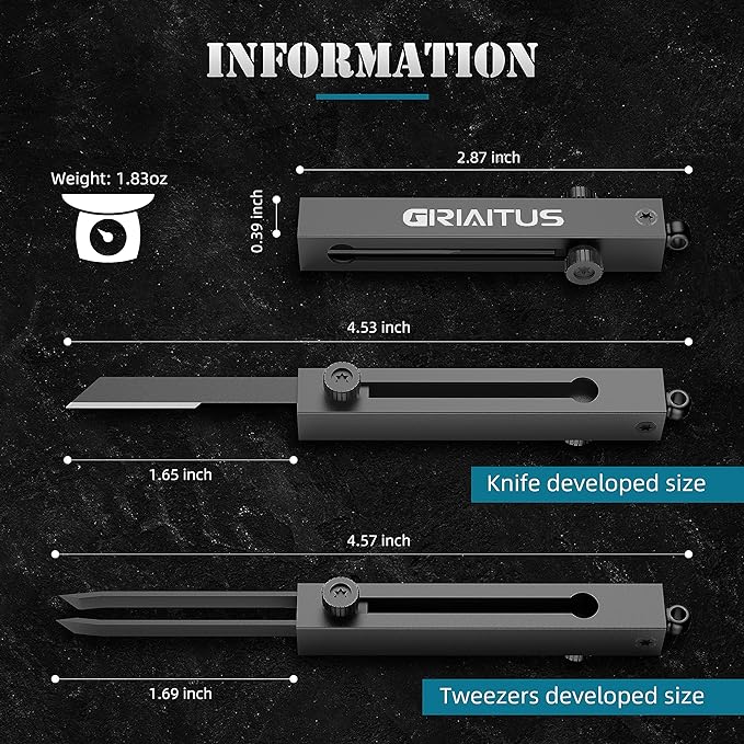 EDC Pocket Knife 2 in1 Keychain Tweezers Precision Multitool Box Cutter Retractable Multi Tool Utility Knife Portable for Splinters, Craft, Jewelry, Soldering, Outdoor Work Men Women Gift (Black)