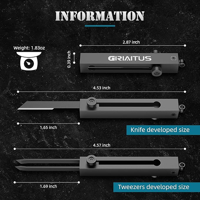EDC Tweezers Precision Pocket Knife 2 in1 Keychain Multitool Knives Retractable Premium Anti-Static for Splinters, Craft, Jewelry, Soldering, Outdoor, Laboratory Work (Silver)
