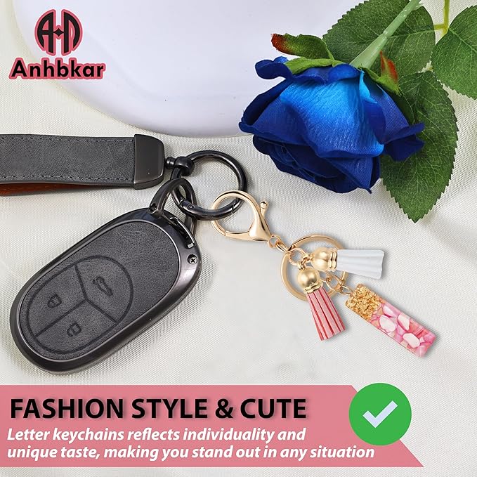 Initial Letter Keychain Cute Resin with 2 PU Tassel, Letter Keychain for Backpack Charms, Initial Keychains for Women