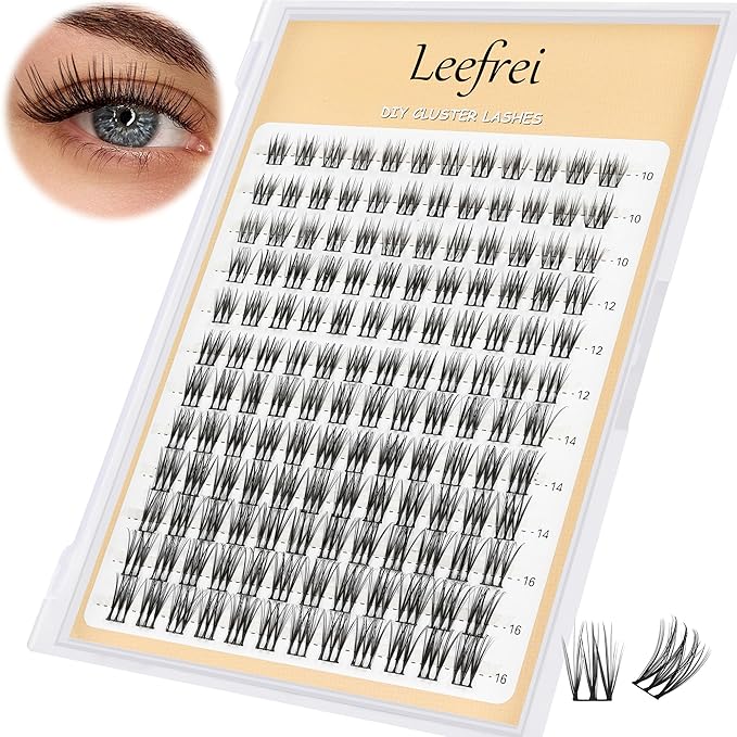 Leefrei Eyelash Clusters 10-18mm Wispy Eyelash Clusters D Curl DIY Cluster Lash Extension Kit Individual Lashes Kit With Bond & Seal, Glue Remover, Tweezers(LF04 Lashes Only)