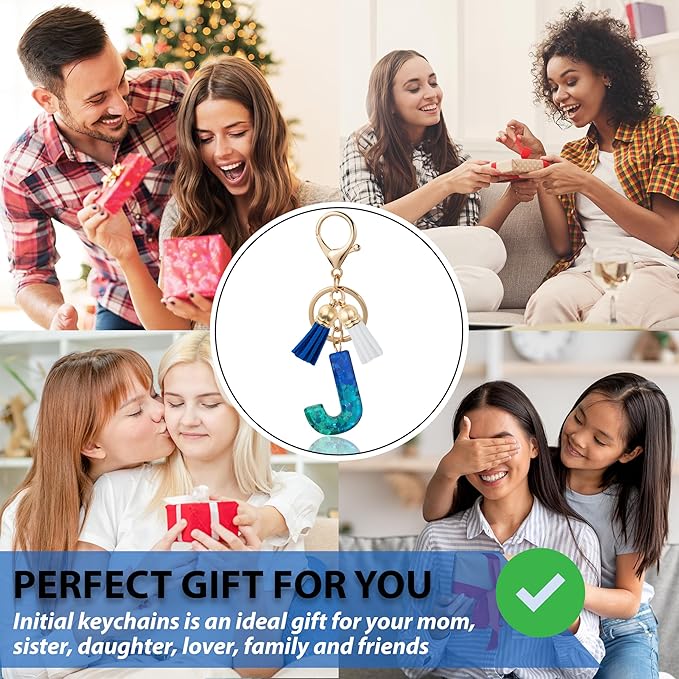 Initial Letter Keychain Cute Resin with 2 PU Tassel, Letter Keychain for Backpack Charms, Initial Keychains for Women