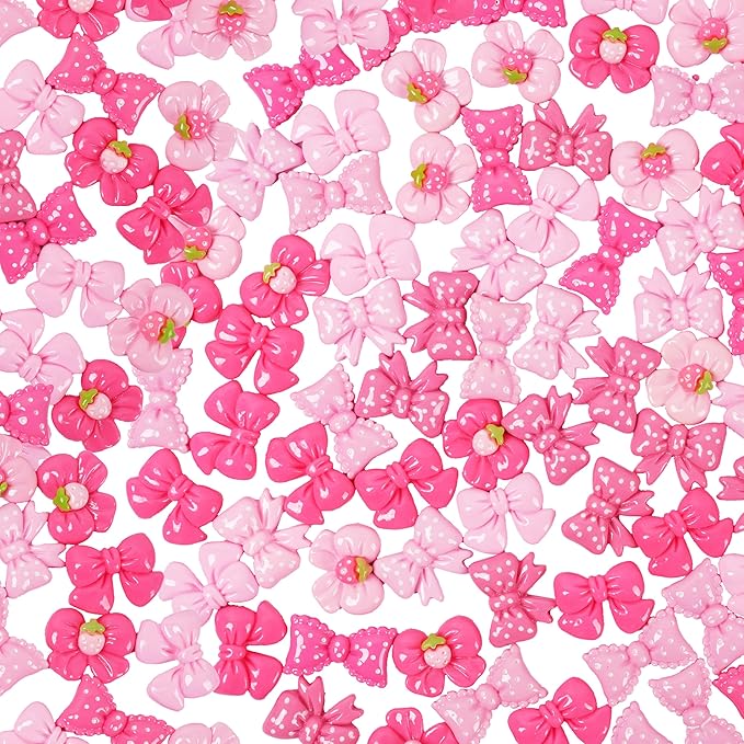 Resin Charms Slime Charms 50Pcs Pink Resin Bow Embellishments Bulk Mixed Ornament Decorations Accessories