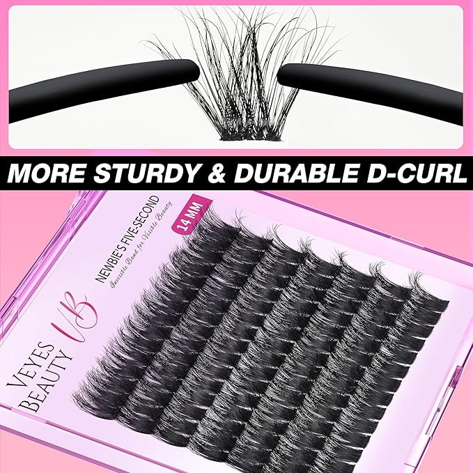 VEYESBEAUTY Lash Clusters Fluffy Individual Lash Extensions Xtreme 3D Layered Volume Eyelashes Thin & Invisible Band Wispy Faux Mink Lash Newbie's Five-Second Length 14mm
