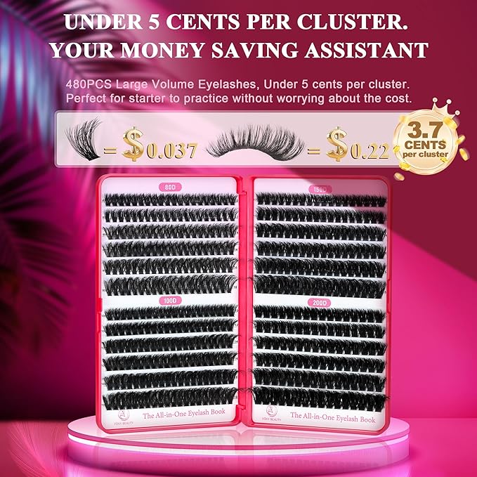 Bombshell X 480Pcs Fluffy Lash Extension D Curl 80/100/150/200D Volume Lash Clusters 10-18mm Mink Eyelash Extension Individual Eyelashes