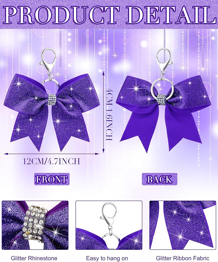 Tondiamo Cheer Bow Keychain Cheer Keychain with Rhinestones Cheerleader Keyrings for Teen Cheerleading Sports Accessory