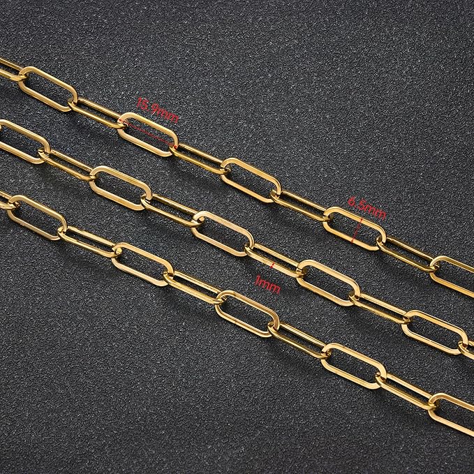 UMAOKANG 6.6 Feet Paperclip Chain for Jewelry Making Gold Plated Stainless Steel Bulk Chain on Spool