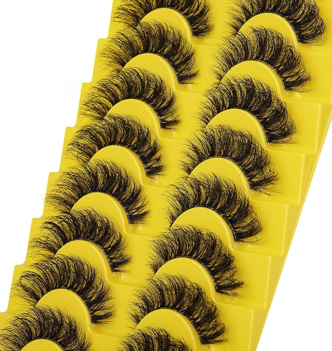 Russian Strip Lashes D Curl Fluffy Wispy False Eyelashes Natural Look Faux Mink Lashes Like Eyelash Extension Fluffy zanlufly Transparent Band Cat Eye Fake Eyelashes Pack