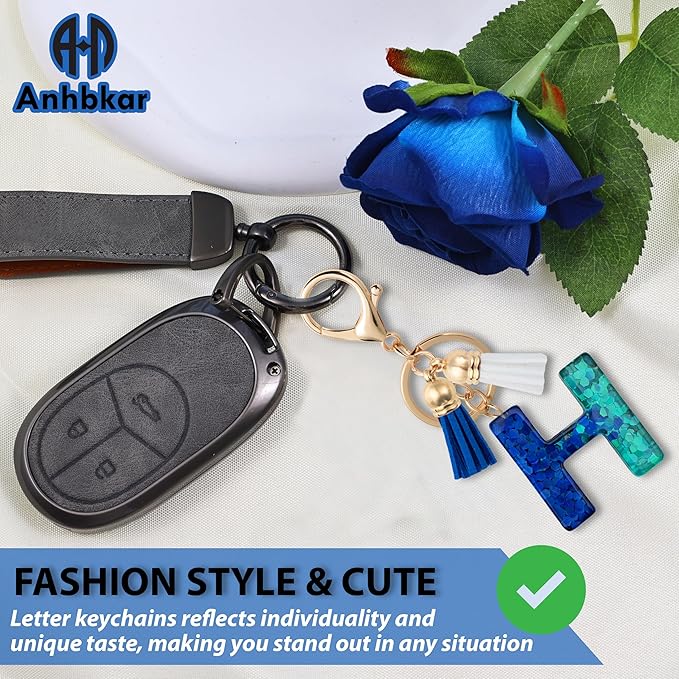 Initial Letter Keychain Cute Resin with 2 PU Tassel, Letter Keychain for Backpack Charms, Initial Keychains for Women