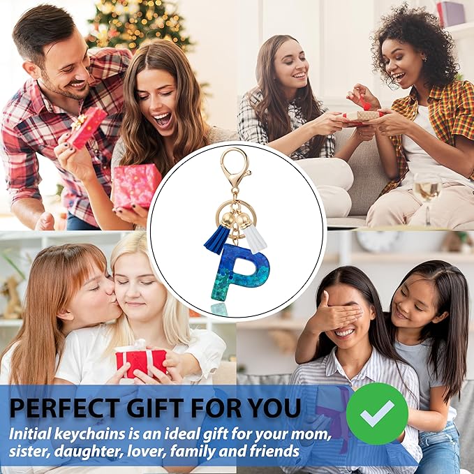 Initial Letter Keychain Cute Resin with 2 PU Tassel, Letter Keychain for Backpack Charms, Initial Keychains for Women